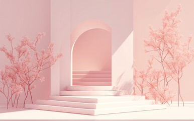 Minimalist Pastel Podium in Modern Interior Design - 3D Abstract Render