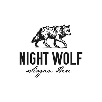vintage logo wolf hand drawn vector illustration