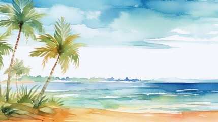 Fototapeta na wymiar watercolor beach summer day
