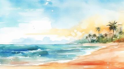 watercolor beach summer day