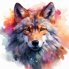 Watercolor Wolf Head, clipart Illustration, Generative Ai