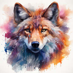Naklejka premium Watercolor Wolf Head, clipart Illustration, Generative Ai