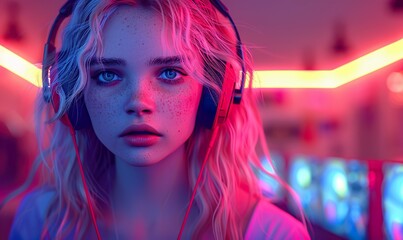 Fototapeta premium Portrait of a gamer girl with headphones 