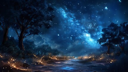 Obraz premium Forest Night Sky Full Of Stars