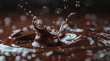 a Photo chocolate splash in a ambience minimal and modern space  