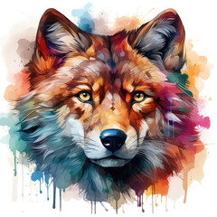 Naklejka premium Watercolor Wolf Head, clipart Illustration, Generative Ai