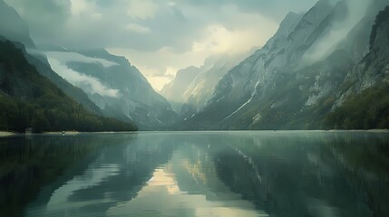 Mountains reflected in lake poster background - obrazy, fototapety, plakaty