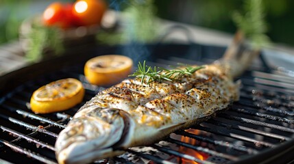 Fresh fish cooked on a grill