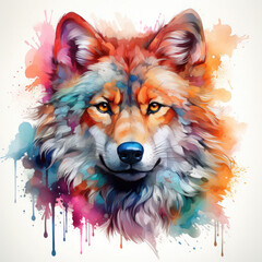Naklejka premium Watercolor Wolf Head, clipart Illustration, Generative Ai