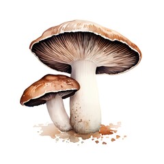 Watercolor mushrooms isolated on white background. Hand-drawn illustration.
