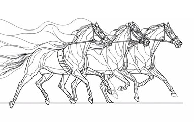 Continuous one line drawing. horse race  Vector illustration