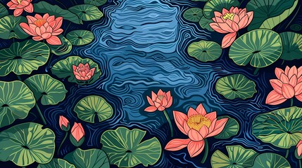 Summer lotus pond illustration poster background