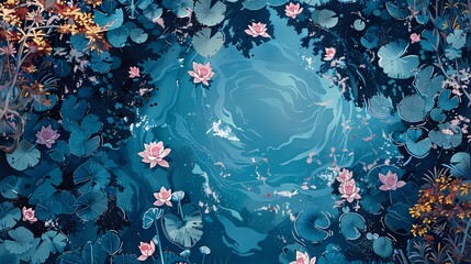 Summer lotus pond illustration poster background