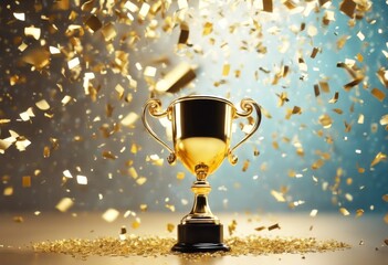 'award space text copy golden rendering. confetti trophy Excellent 3d falling close victory gold winner prize achievement competition success cup champion celebration sport cham' - Powered by Adobe