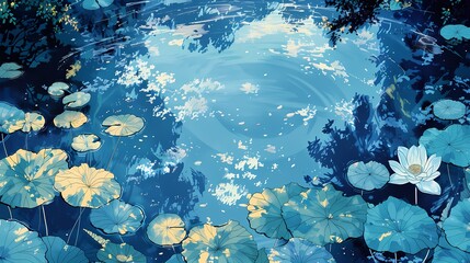 Fototapeta na wymiar Summer lotus pond illustration poster background