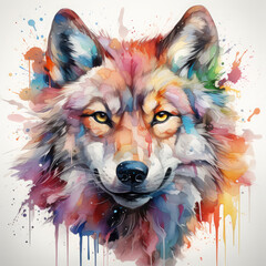 Naklejka premium Watercolor Wolf Head, clipart Illustration, Generative Ai