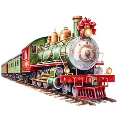Vintage steam locomotive. Hand drawn watercolor illustration isolated on white background