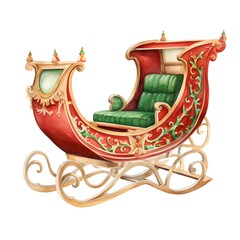 Vintage Christmas sleigh. Hand drawn watercolor illustration isolated on white background