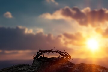 Crown of thorns on the Hill, symbolizing suffering of Jesus - obrazy, fototapety, plakaty