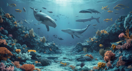 Fototapeta premium The underwater view to world oceans day. 