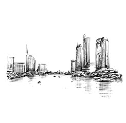 Obraz premium Drawing background of Bangkok riverside cityscape 