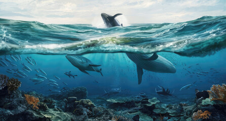 Obraz premium The underwater view to world oceans day. 