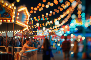 Bokeh lights at a night carnival joyful atmosphere