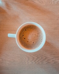 cup of coffee on a wooden table