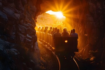 Sunset Train Journey Through Dramatic Canyon Landscape