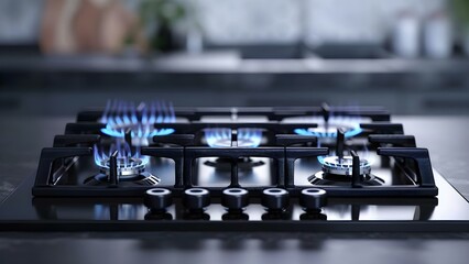 Artistic illustration of a clean gas stove symbolizing hygiene and stove cleaning services. Concept Gas Stove Hygiene, Cleaning Services, Kitchen Maintenance, Household Cleanliness - obrazy, fototapety, plakaty