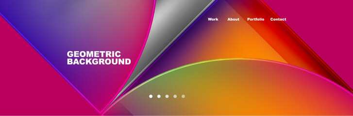 A vibrant geometric background featuring a rainbow of colors such as Purple, Violet, Magenta, and Electric blue in parallel triangles resembling the sky