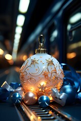 Christmas decoration on the train. 3d rendering, 3d illustration.