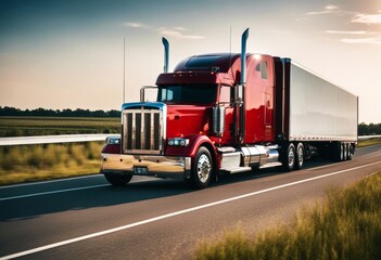 'trailer semi haul big long wheeler red rig truck transport shipper transporter cargo delivering semi-truck transportation highway road freight esel delivery heavy sky'