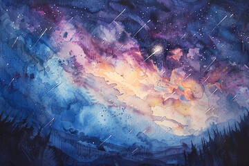 Celestial events in watercolor comets and meteor showers light up the night