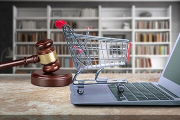 Consumer rights and protection, law concept with shopping cart