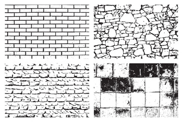 Set of Brick Stone Wall Grunge Textures.