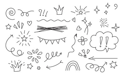 Children school, kindergarten vector doodle set. Cute daycare hand drawn flower, toy, animal elements. Childish cute preschool activity, education doodle background. Vector illustration in eps 10.