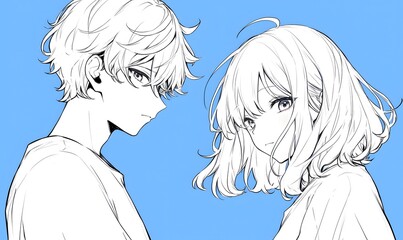 Fototapeta premium anime style, beautiful girl and handsome boy, Generative AI 