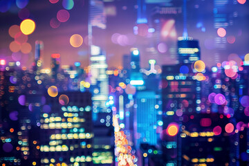 City Night Lights Digital Bokeh A digital bokeh background of city night lights, creating a vibrant and energetic feel Ideal for urban-themed