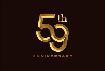 Golden 59 year anniversary celebration logo, Number 59 forming infinity icon, can be used for birthday and business logo templates, vector illustration