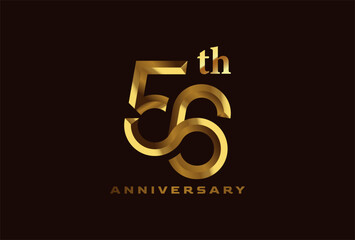 Golden 56 year anniversary celebration logo, Number 56 forming infinity icon, can be used for birthday and business logo templates, vector illustration