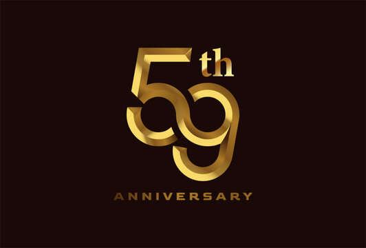 Golden 59 year anniversary celebration logo, Number 59 forming infinity icon, can be used for birthday and business logo templates, vector illustration