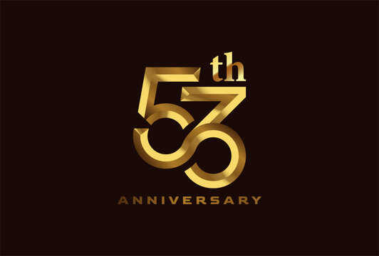 Golden 53 year anniversary celebration logo, Number 53 forming infinity icon, can be used for birthday and business logo templates, vector illustration