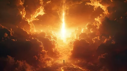 Fotobehang Divine Judgment on Doomsday as Heaven Ablazes. Concept End of the World, Divine Retribution, Apocalypse, Heavenly Chaos, Judgement Day © Ян Заболотний