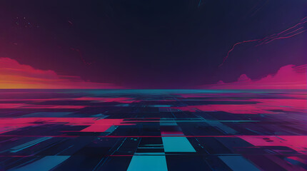 Neon Glitch Retro Nostalgic Futuristic Background, with color dispersion effect
