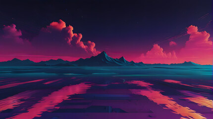 Neon Glitch Retro Nostalgic Futuristic Background, with color dispersion effect
