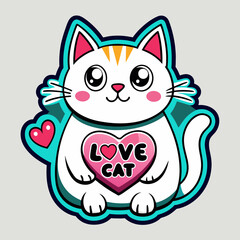 cat with heart t shirt vector illustration, love cat sticker