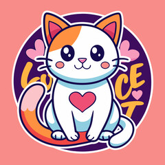cat with heart t shirt vector illustration, love cat sticker
