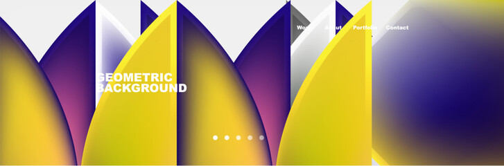 A vibrant geometric background featuring yellow and purple triangles on a white backdrop. The symmetry and pattern create a visually appealing design