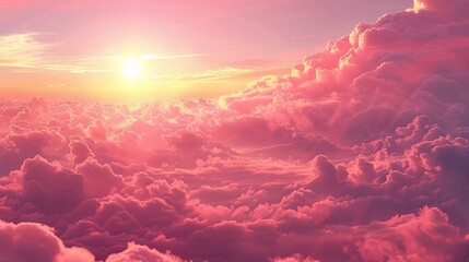 The mesmerizing sight of rolling clouds painted in hues of pink and orange as the sun sets over the horizon.
